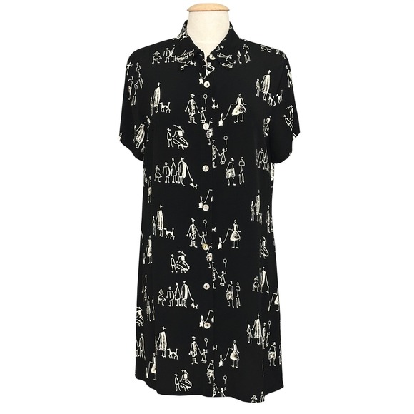 VTG DAVID DART Womens Dress M Retro Whimsical People Dogs Figural Artsy Teacher - Picture 2 of 12